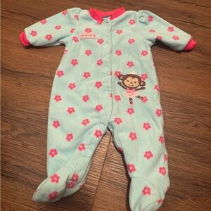 Child of Mine Aqua and Pink Floral Monkey Footie Fleece